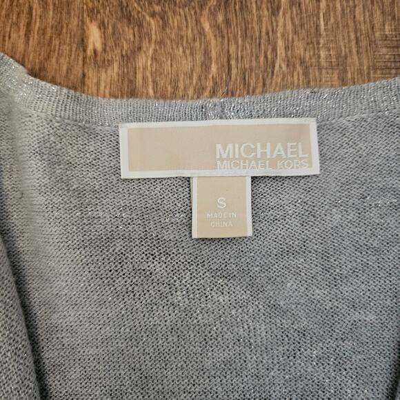 Michael Kors Metallic Shimmer Gray Silver Open Front Cardigan Size Small - Picture 3 of 5